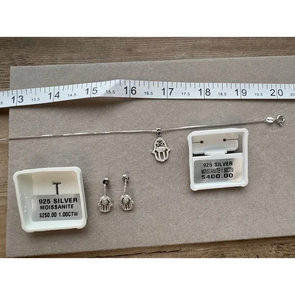 NWT Hamsa Moissanite Necklace & Earring Bundle - 925 Silver - Picture 4 of 10
